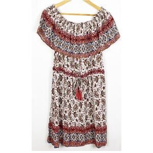 Knox Rose Bohemian Off The Shoulder Tassel Tie Waist Floral Dress Size Medium